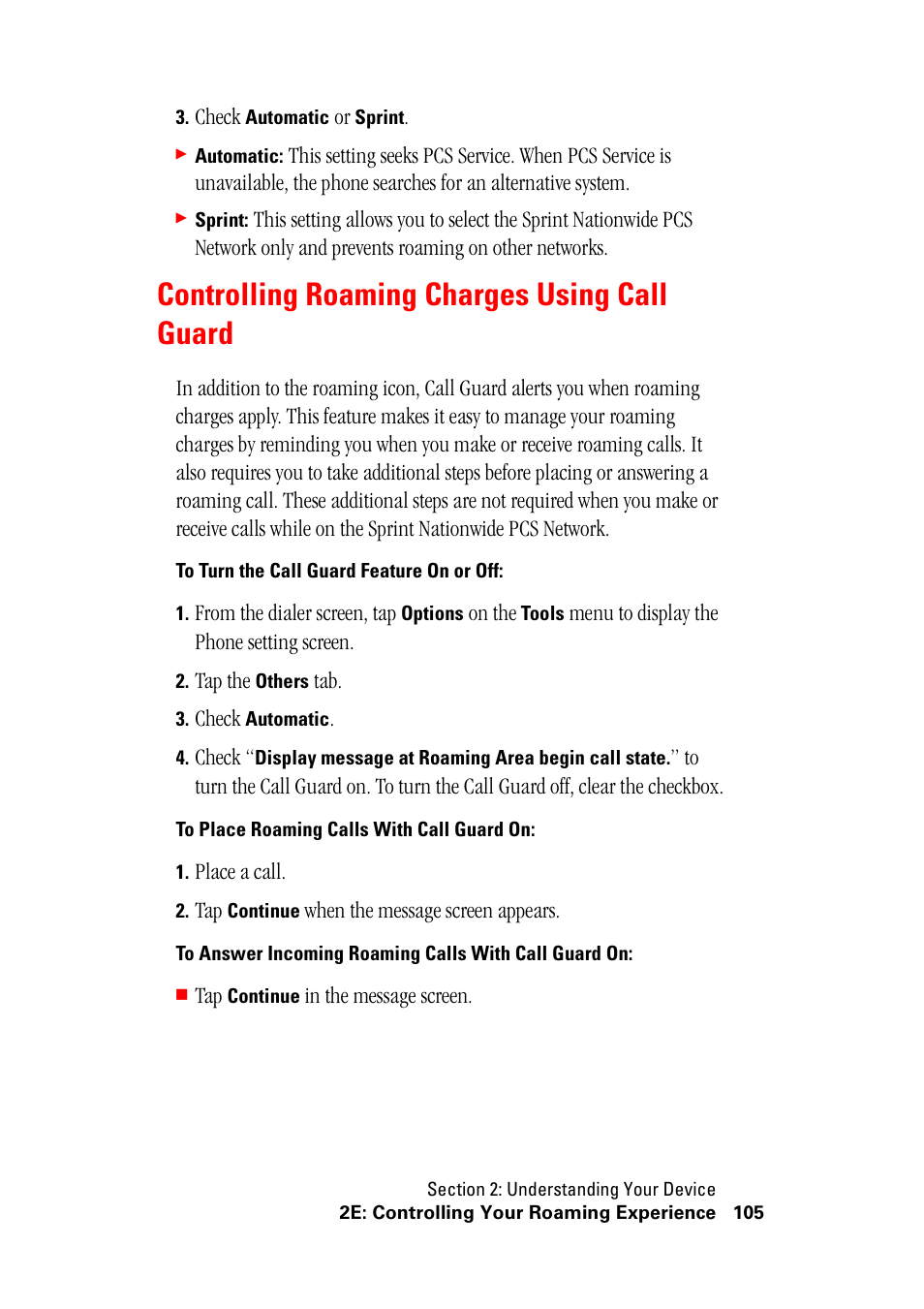 Controlling roaming charges using call guard | Hitachi SH-G1000 User Manual | Page 113 / 264