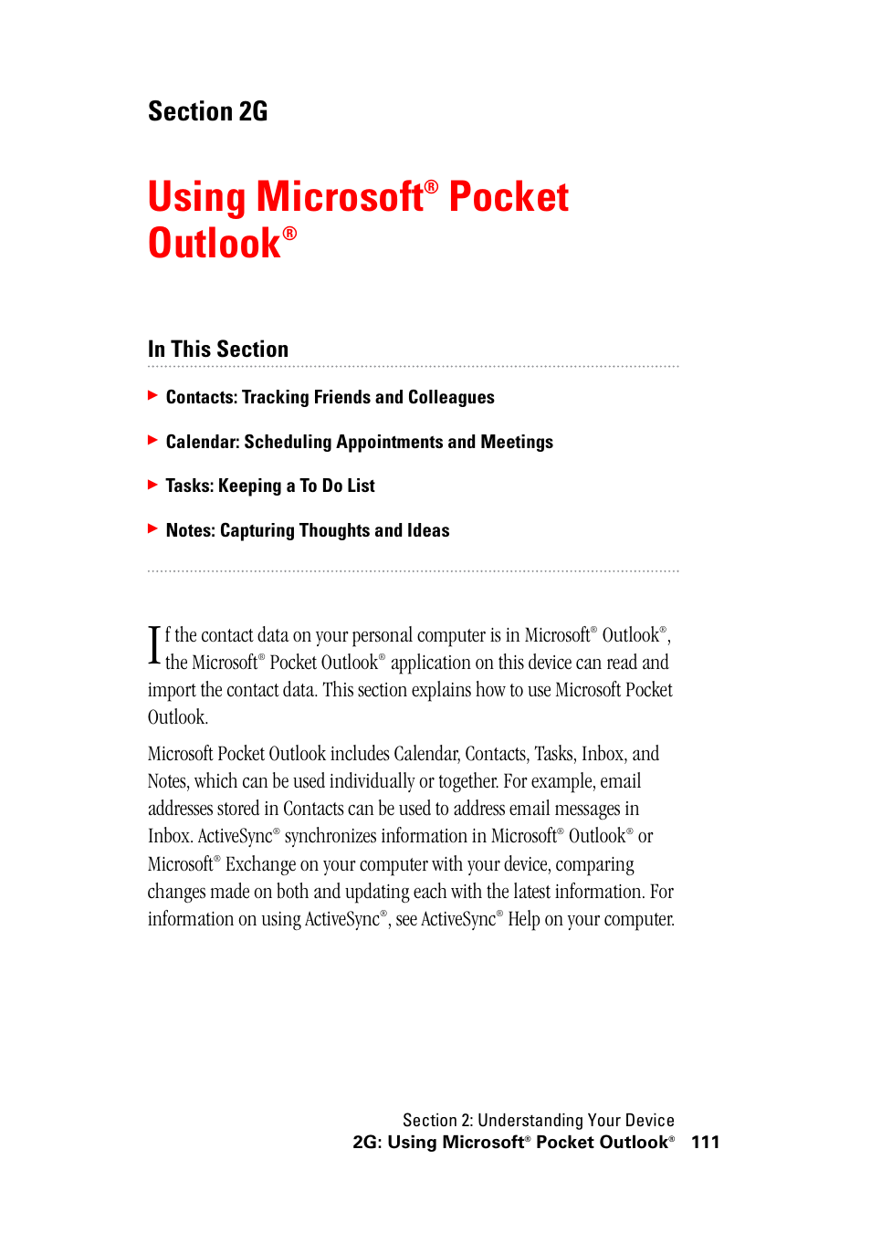 Using microsoft® pocket outlook, 2g. using microsoft pocket outlook, Using microsoft | Pocket outlook | Hitachi SH-G1000 User Manual | Page 119 / 264