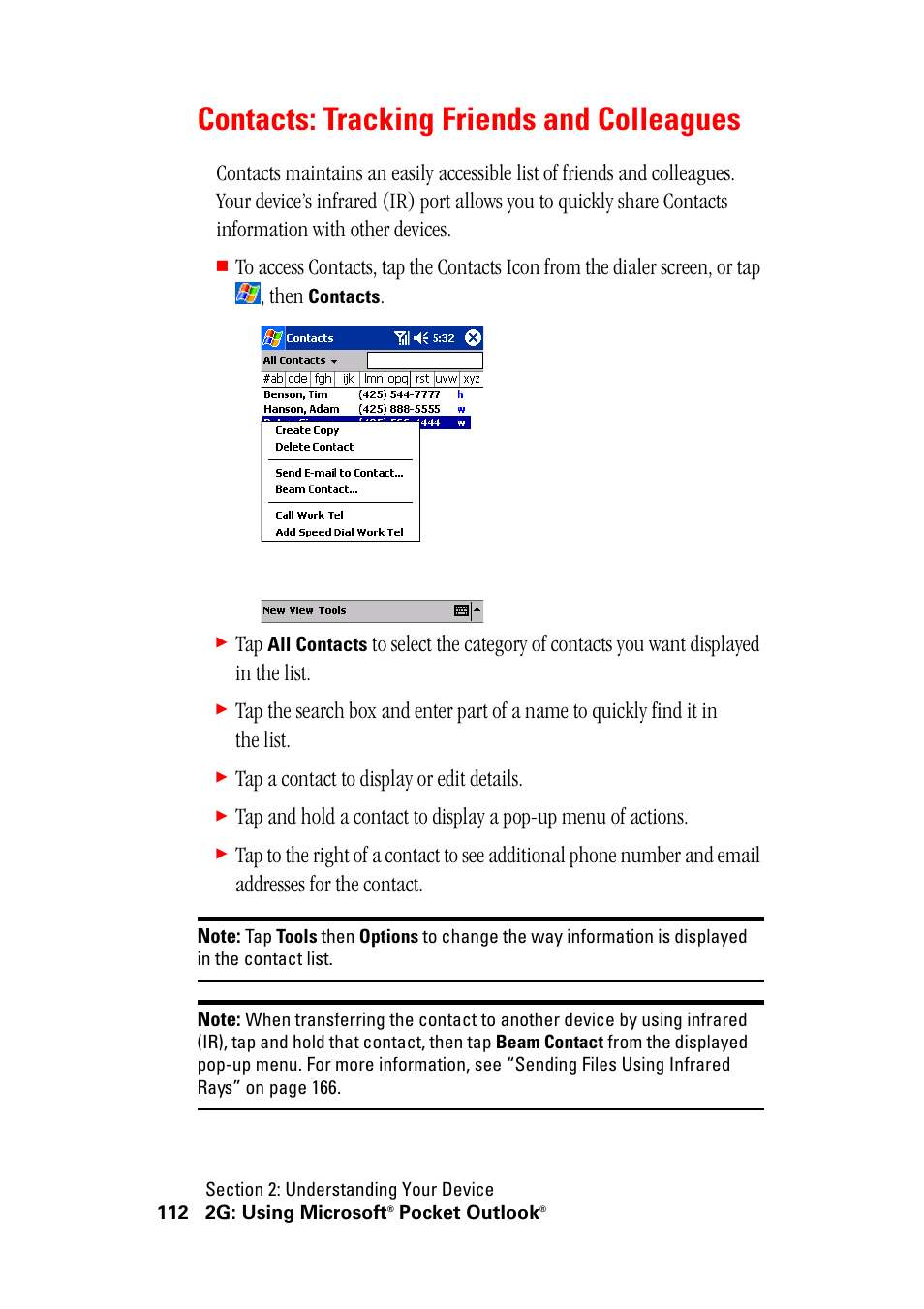 Contacts: tracking friends and colleagues, Tap a contact to display or edit details | Hitachi SH-G1000 User Manual | Page 120 / 264