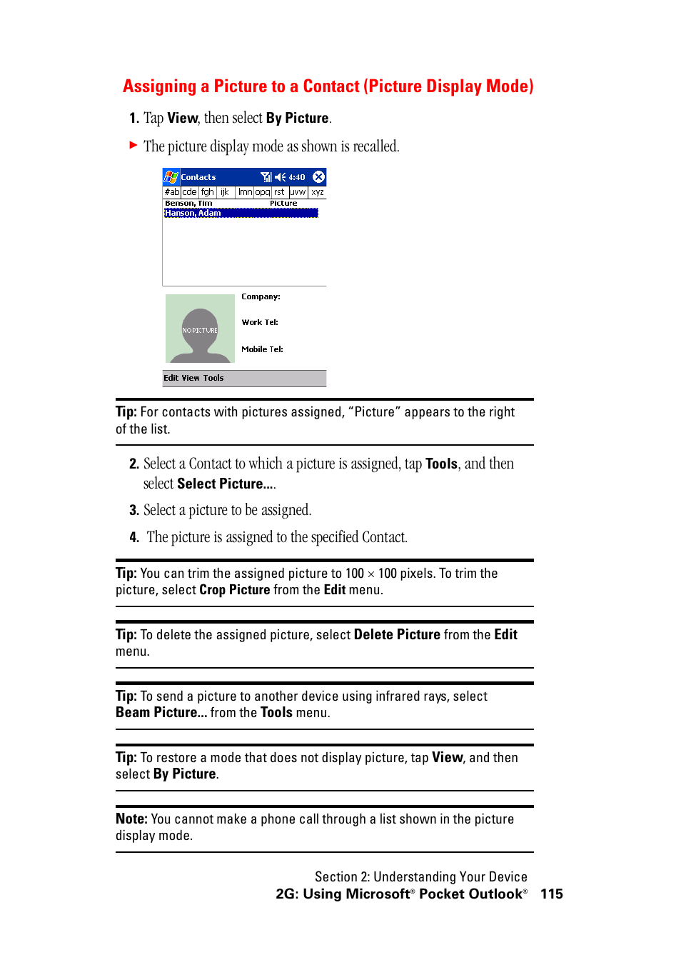 Then select, The picture display mode as shown is recalled, And then select | Select a picture to be assigned, The picture is assigned to the specified contact | Hitachi SH-G1000 User Manual | Page 123 / 264