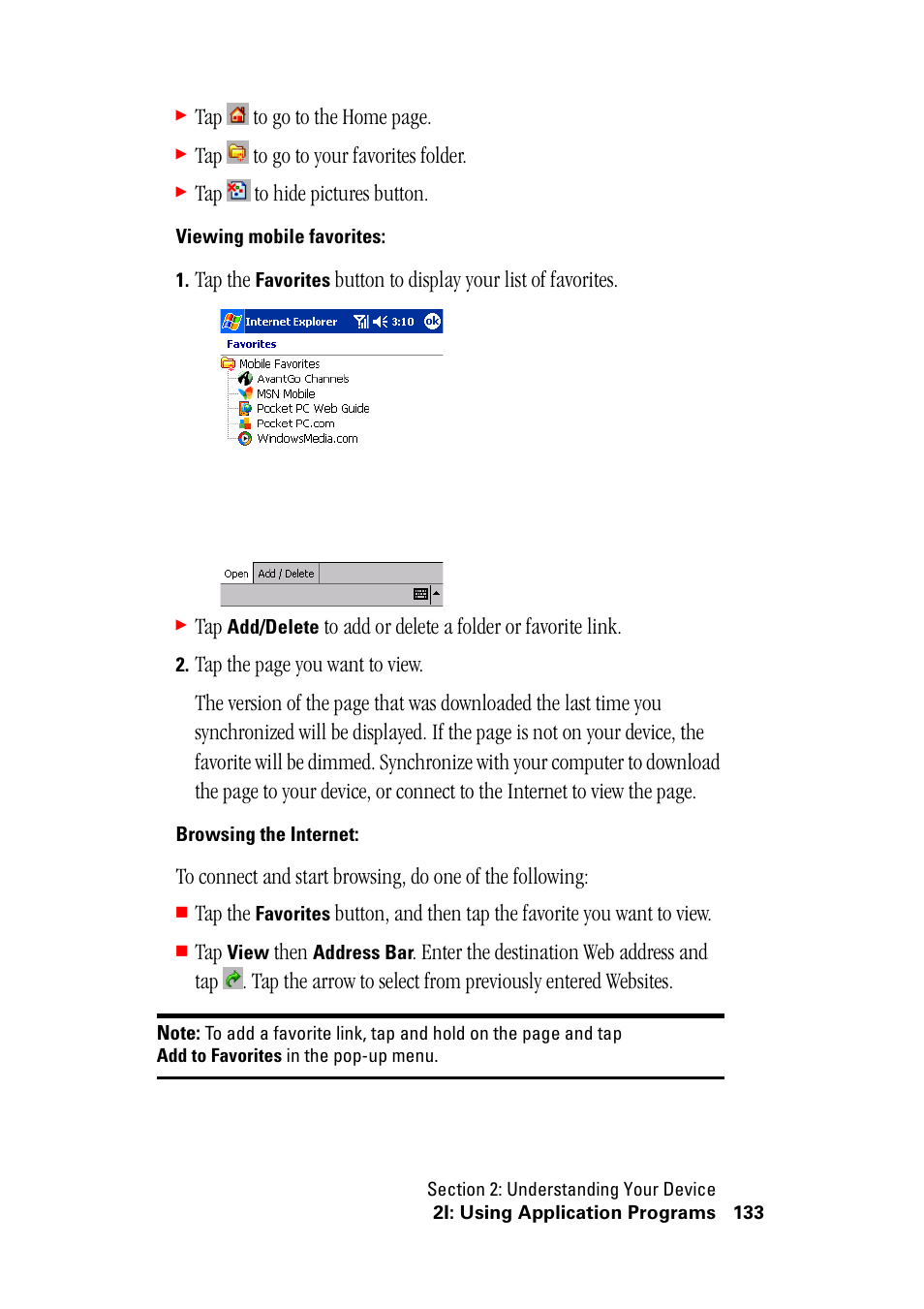 Tap to go to the home page, Tap to go to your favorites folder, Tap to hide pictures button | Tap the, Button to display your list of favorites, Button, and then tap the favorite you want to view, Then | Hitachi SH-G1000 User Manual | Page 141 / 264