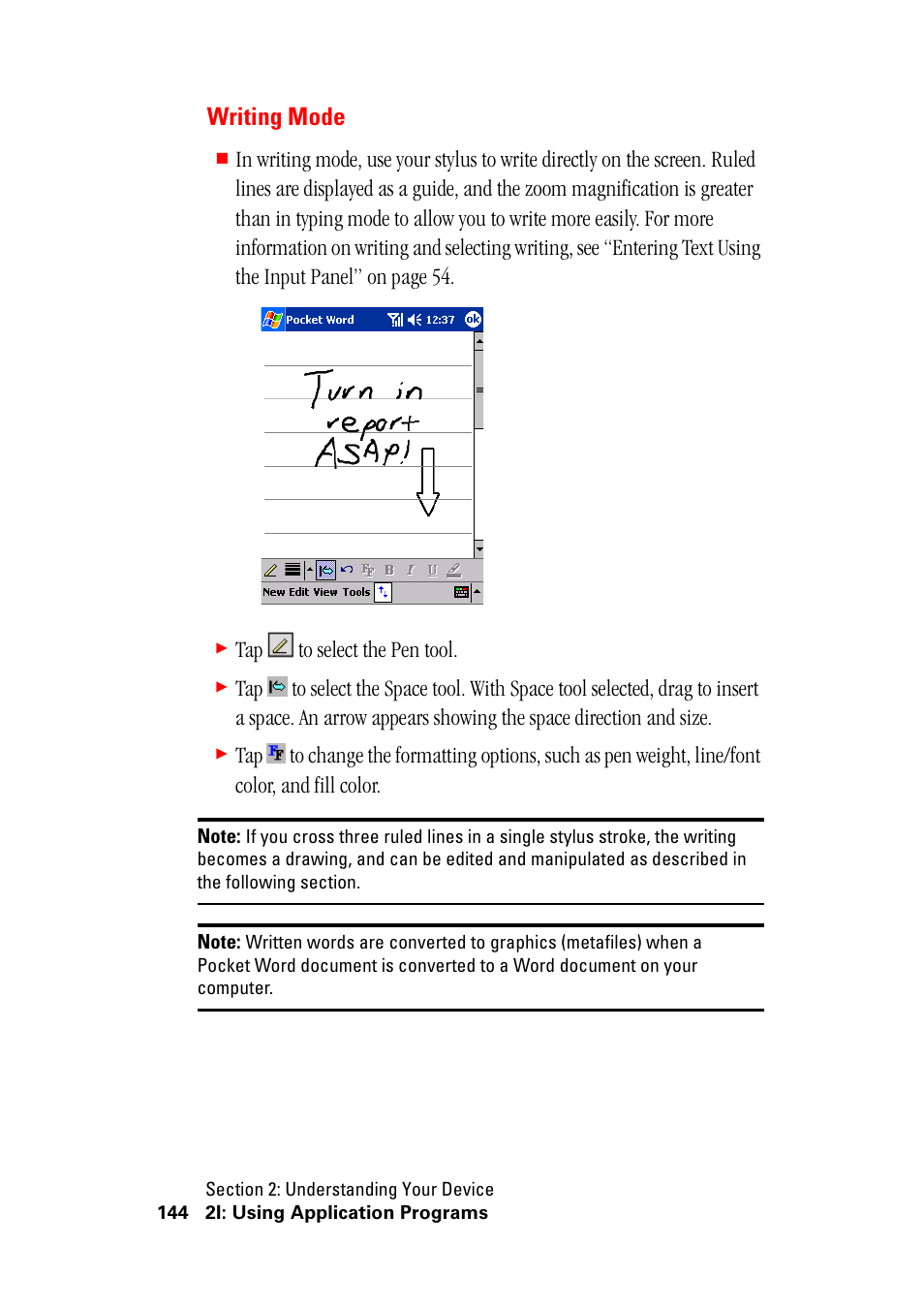 Writing mode, Tap to select the pen tool | Hitachi SH-G1000 User Manual | Page 152 / 264