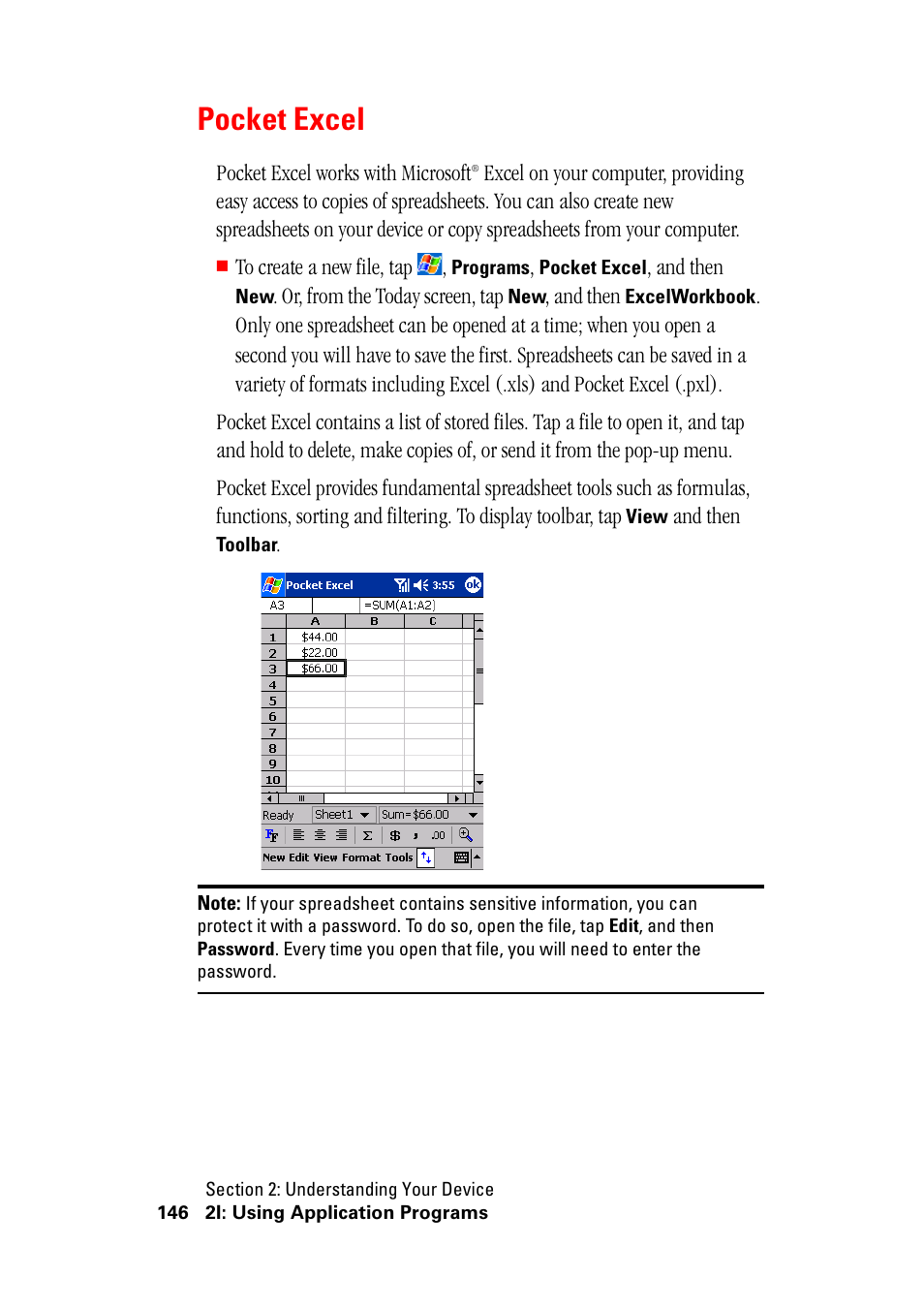 Pocket excel | Hitachi SH-G1000 User Manual | Page 154 / 264