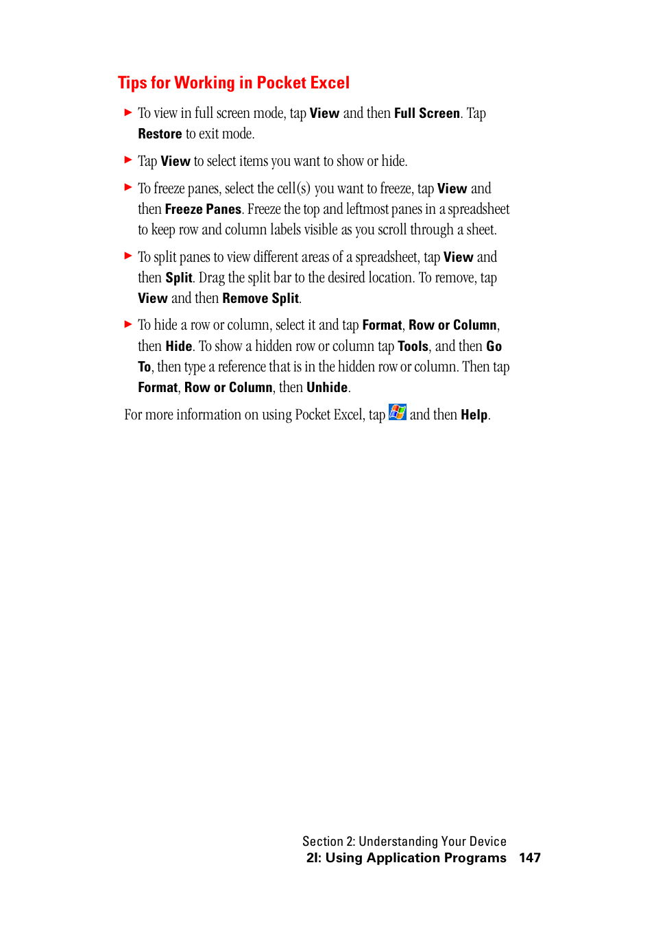 Tips for working in pocket excel | Hitachi SH-G1000 User Manual | Page 155 / 264