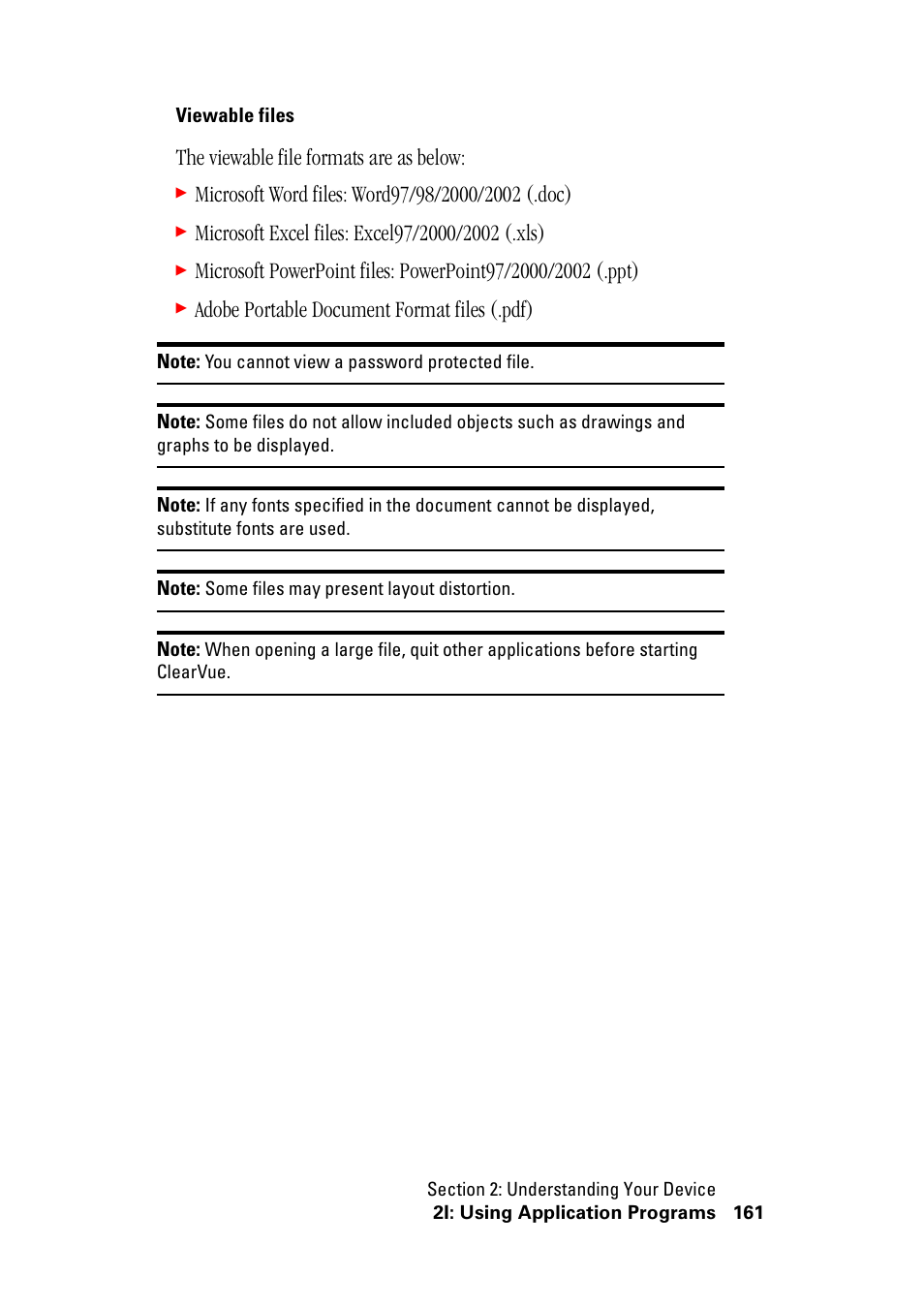 The viewable file formats are as below, Adobe portable document format files (.pdf) | Hitachi SH-G1000 User Manual | Page 169 / 264