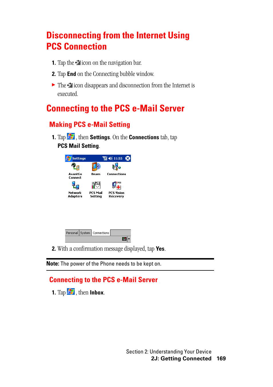 Connecting to the pcs e-mail server | Hitachi SH-G1000 User Manual | Page 177 / 264