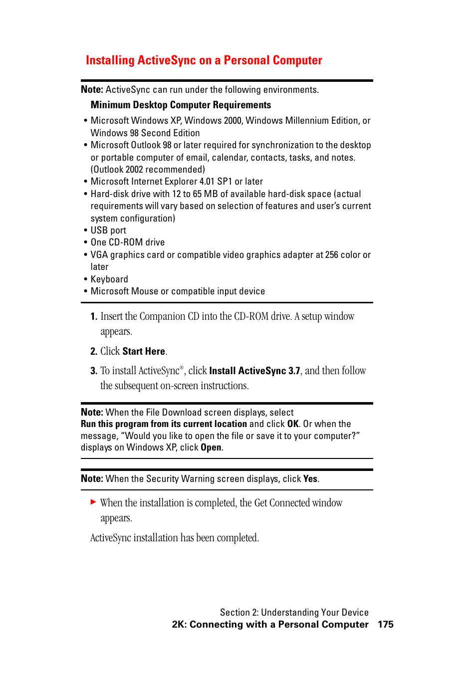 Installing activesync on a personal computer, Click | Hitachi SH-G1000 User Manual | Page 183 / 264