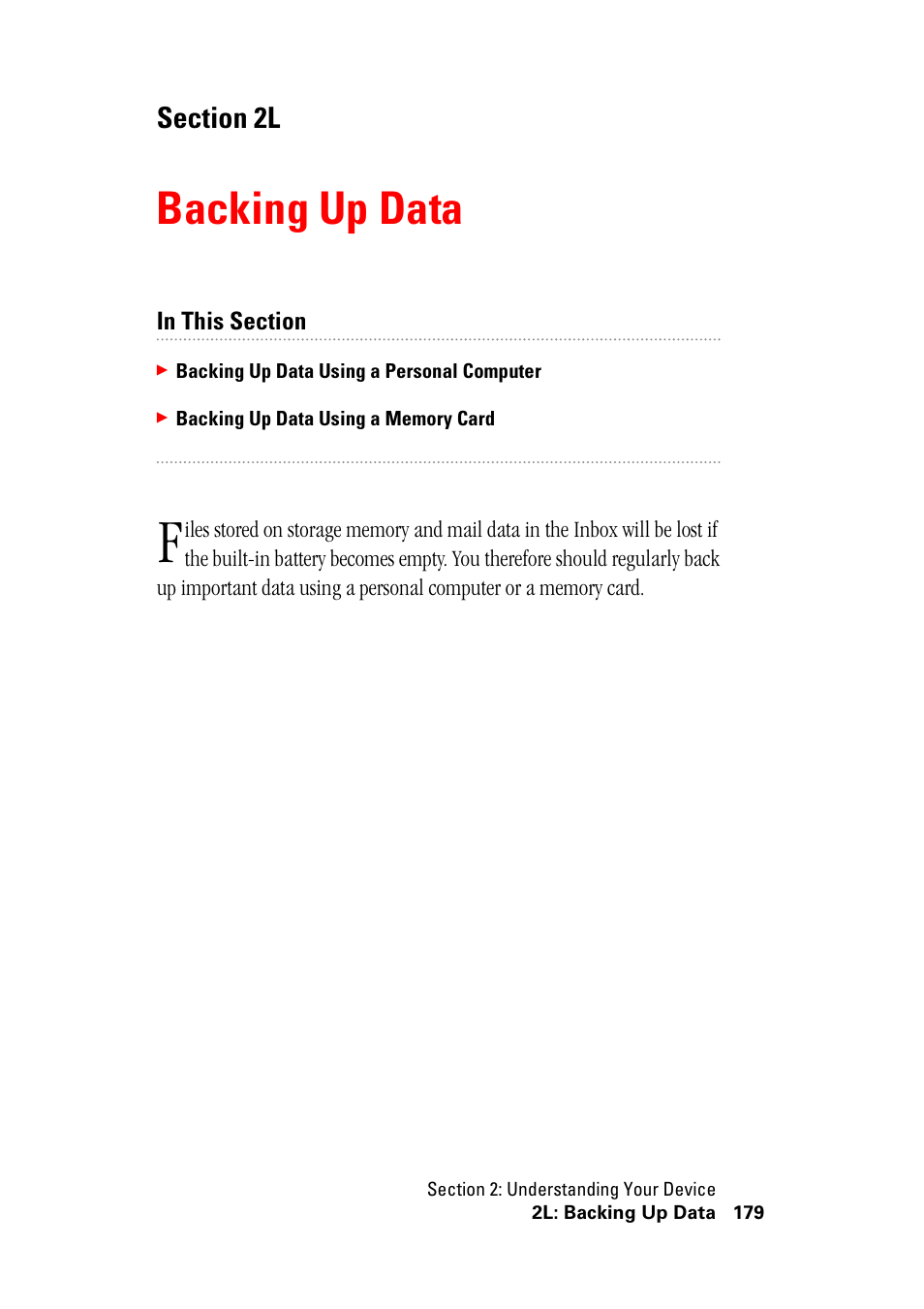 Backing up data, 2l. backing up data | Hitachi SH-G1000 User Manual | Page 187 / 264