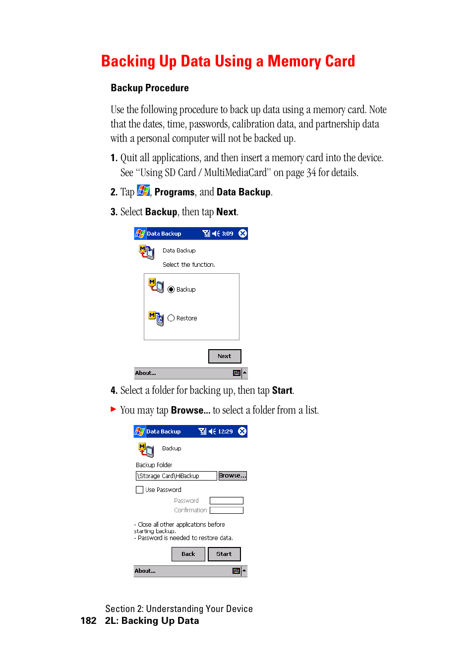 Backing up data using a memory card | Hitachi SH-G1000 User Manual | Page 190 / 264