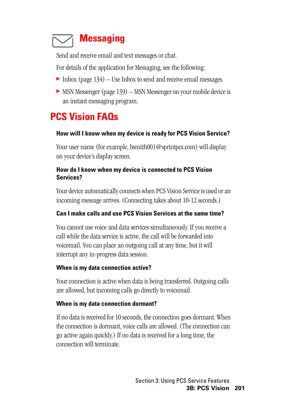 Messaging, Pcs vision faqs, Messaging pcs vision faqs | Hitachi SH-G1000 User Manual | Page 209 / 264