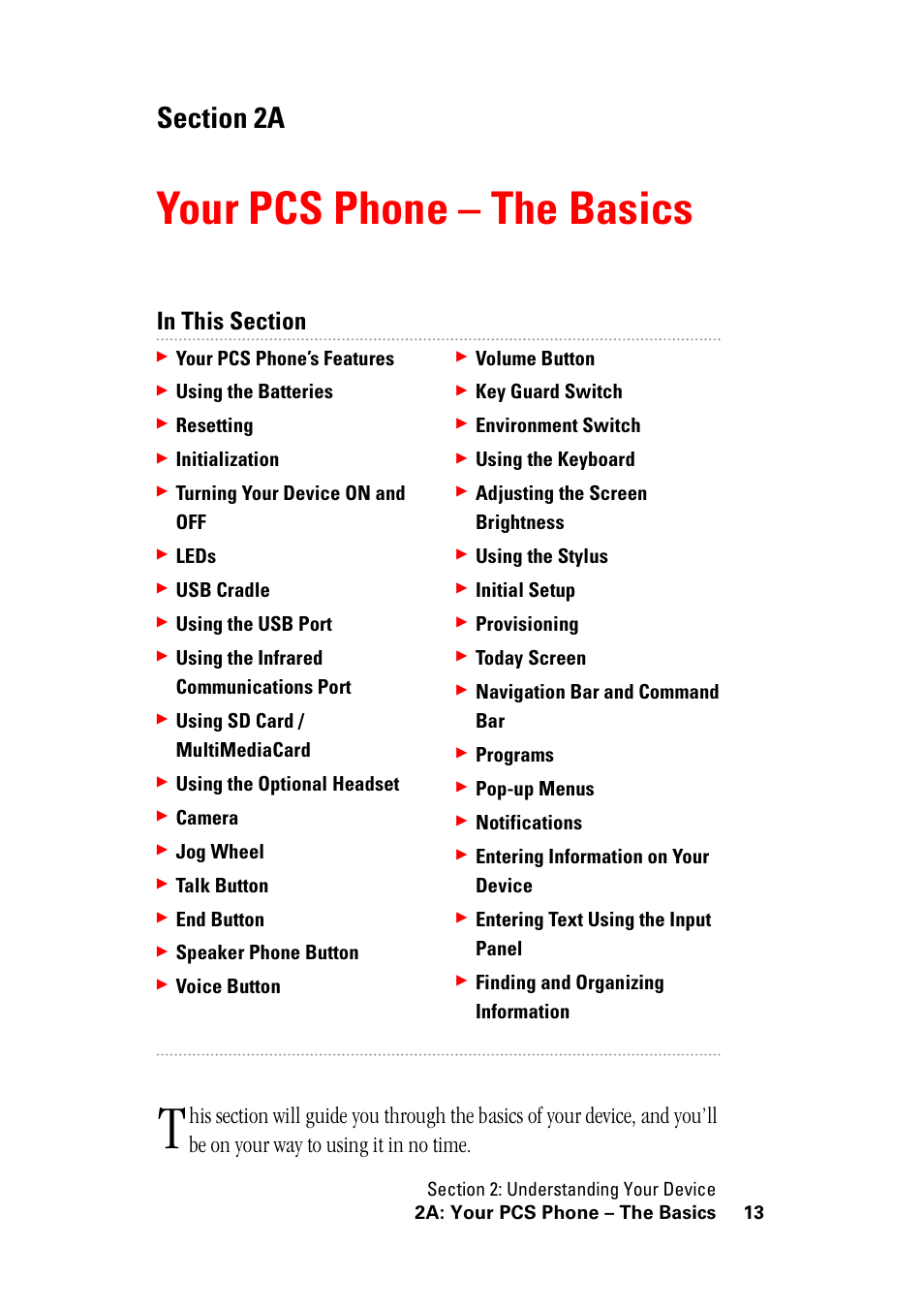 Your pcsphone – the basics, 2a. your pcs phone – the basics, Your pcs phone – the basics | Hitachi SH-G1000 User Manual | Page 21 / 264