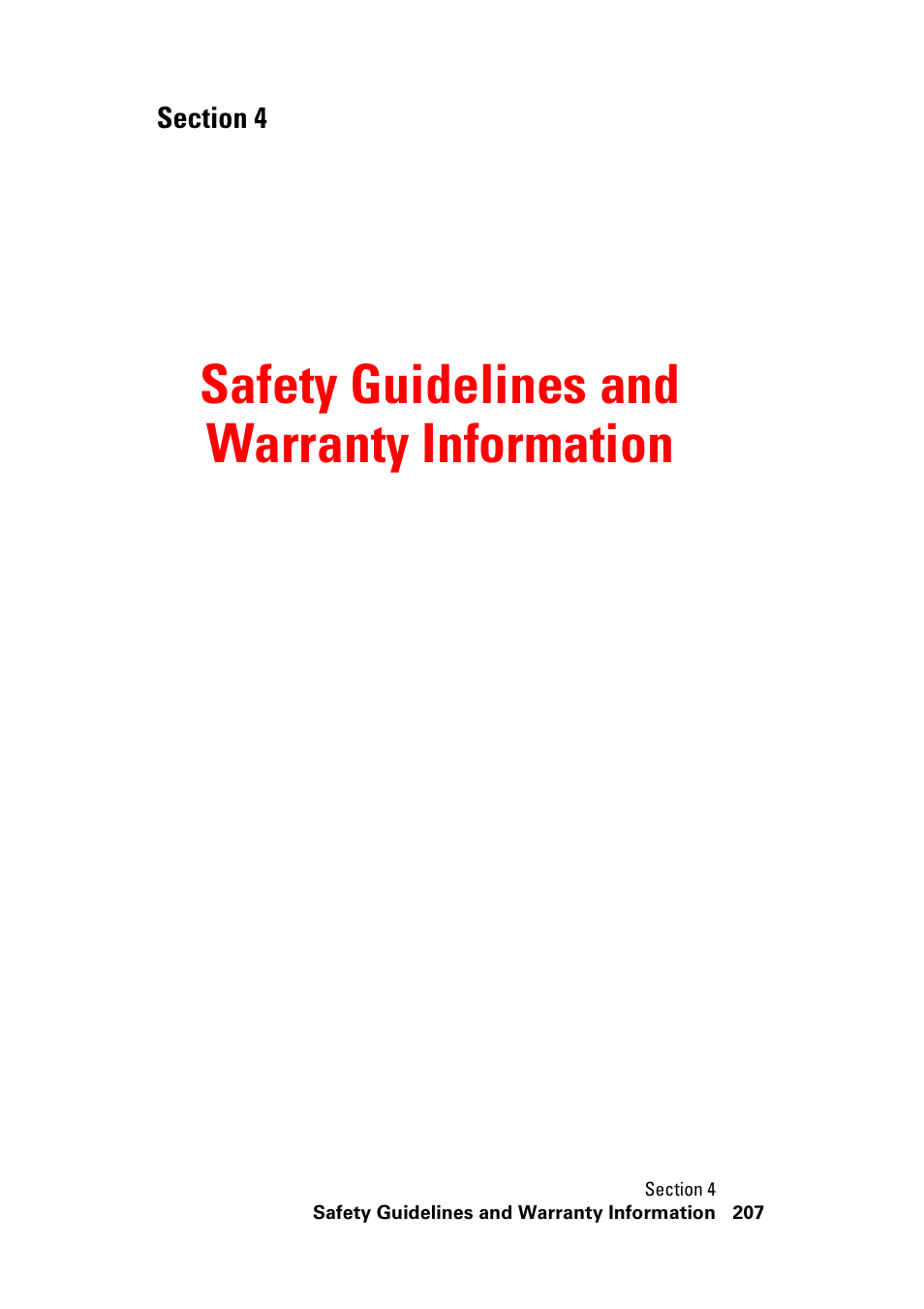 Section 4: safety and warranty information, Section 4, Safety guidelines and warranty information | Hitachi SH-G1000 User Manual | Page 215 / 264