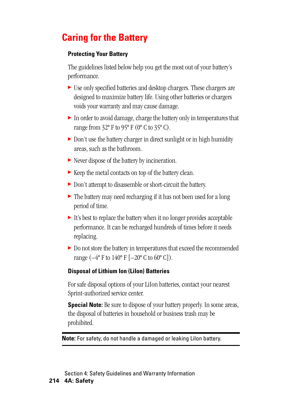 Caring for the battery, Never dispose of the battery by incineration | Hitachi SH-G1000 User Manual | Page 222 / 264