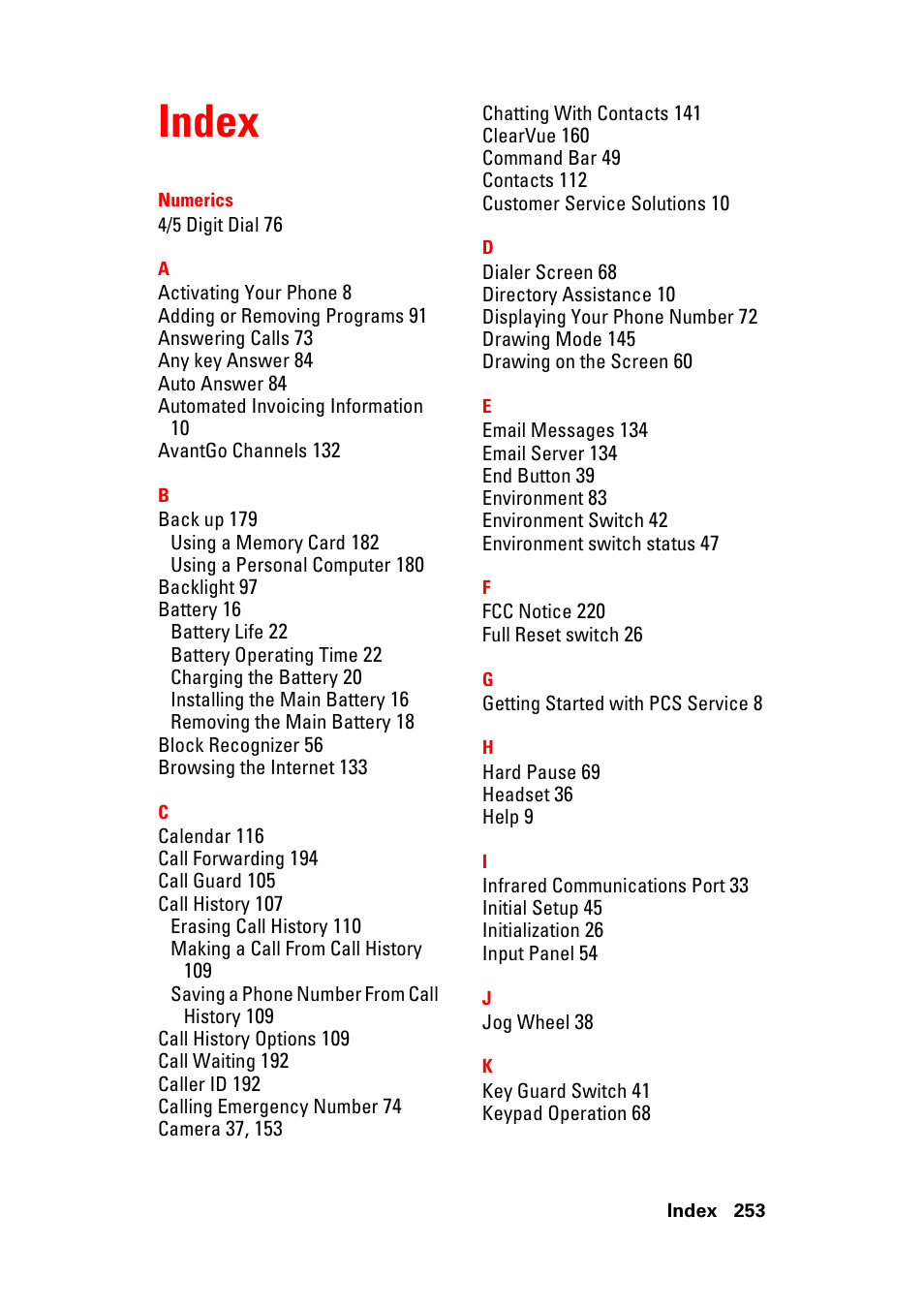 Index | Hitachi SH-G1000 User Manual | Page 261 / 264