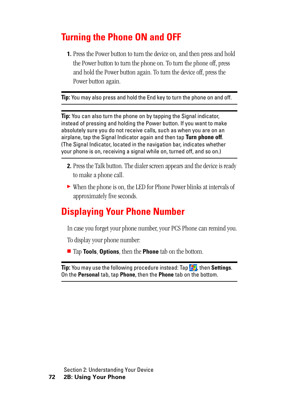 Turning the phone on and off, Displaying your phone number | Hitachi SH-G1000 User Manual | Page 80 / 264