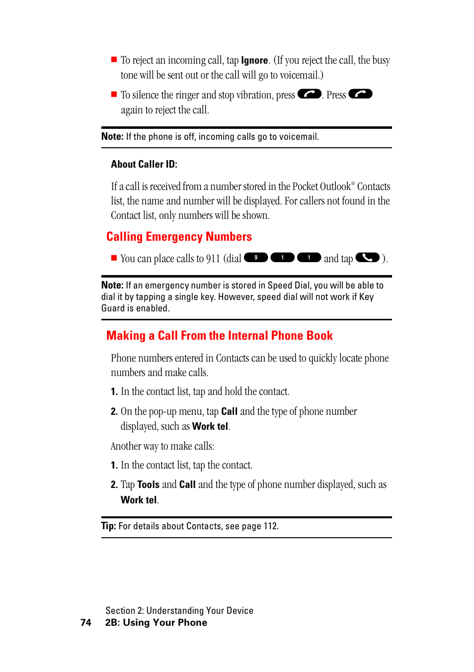 Calling emergency numbers, Making a call from the internal phone book | Hitachi SH-G1000 User Manual | Page 82 / 264