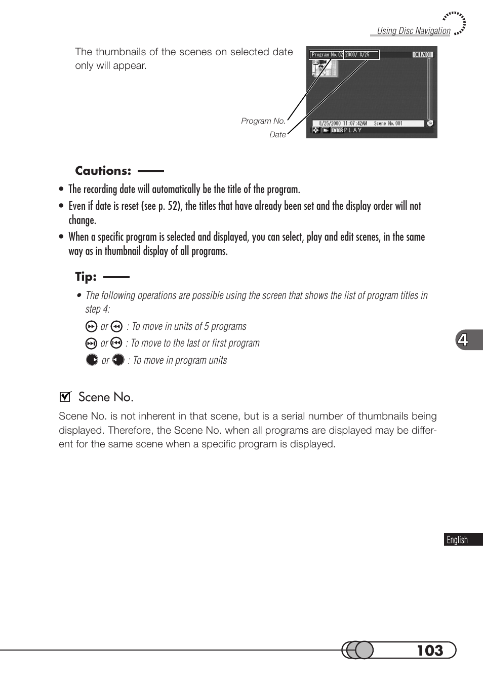 Scene no | Hitachi DZMV100A User Manual | Page 103 / 170