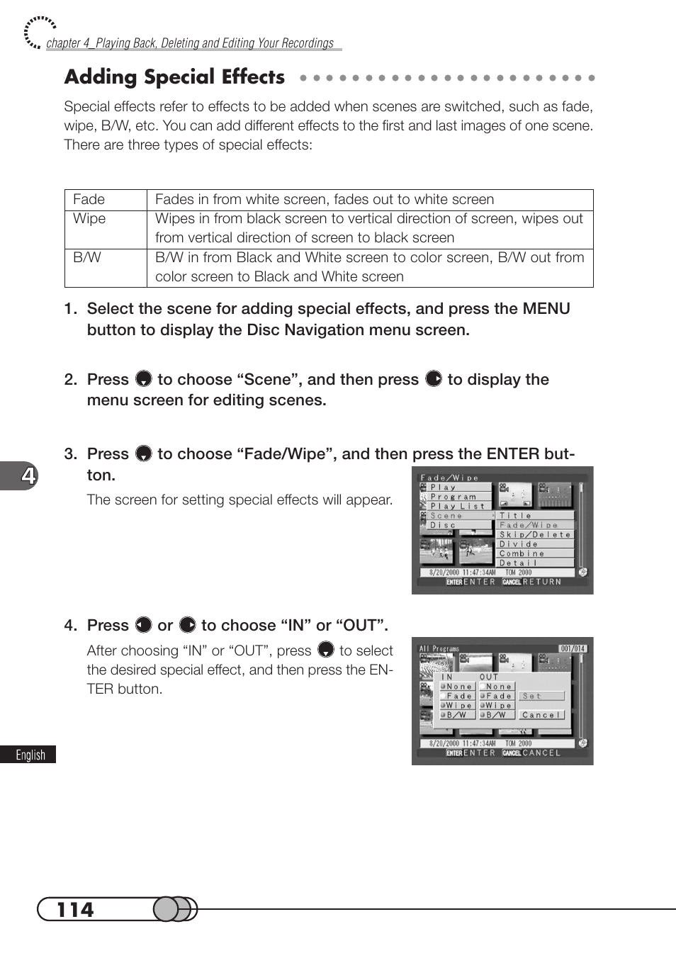 Adding special effects | Hitachi DZMV100A User Manual | Page 114 / 170