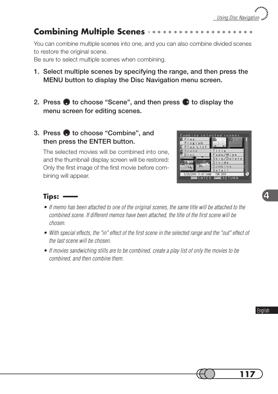 Combining multiple scenes | Hitachi DZMV100A User Manual | Page 117 / 170