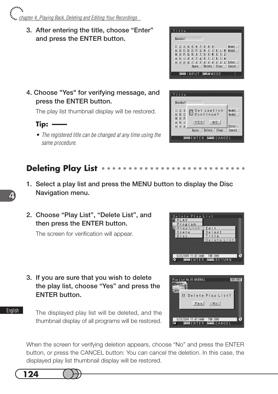 Deleting play list | Hitachi DZMV100A User Manual | Page 124 / 170