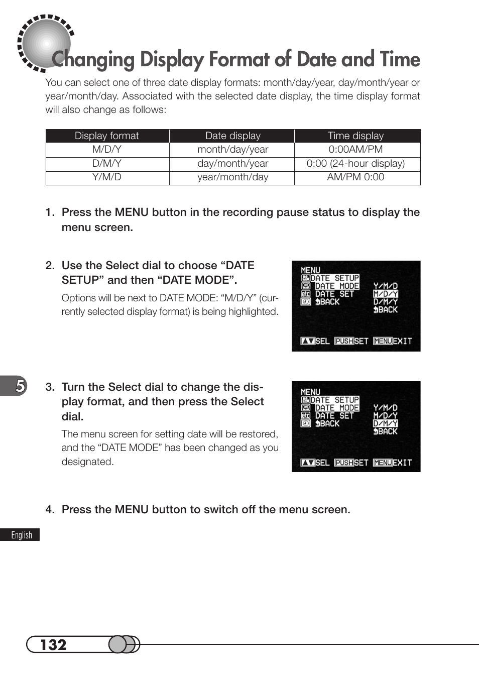 Changing display format of date and time | Hitachi DZMV100A User Manual | Page 132 / 170