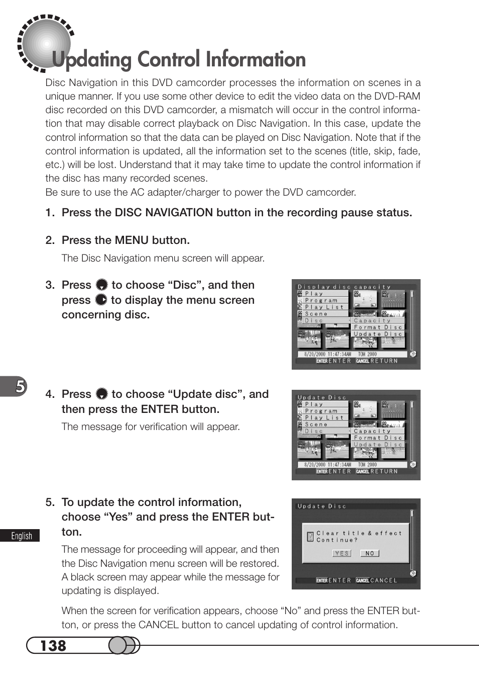 Updating control information | Hitachi DZMV100A User Manual | Page 138 / 170