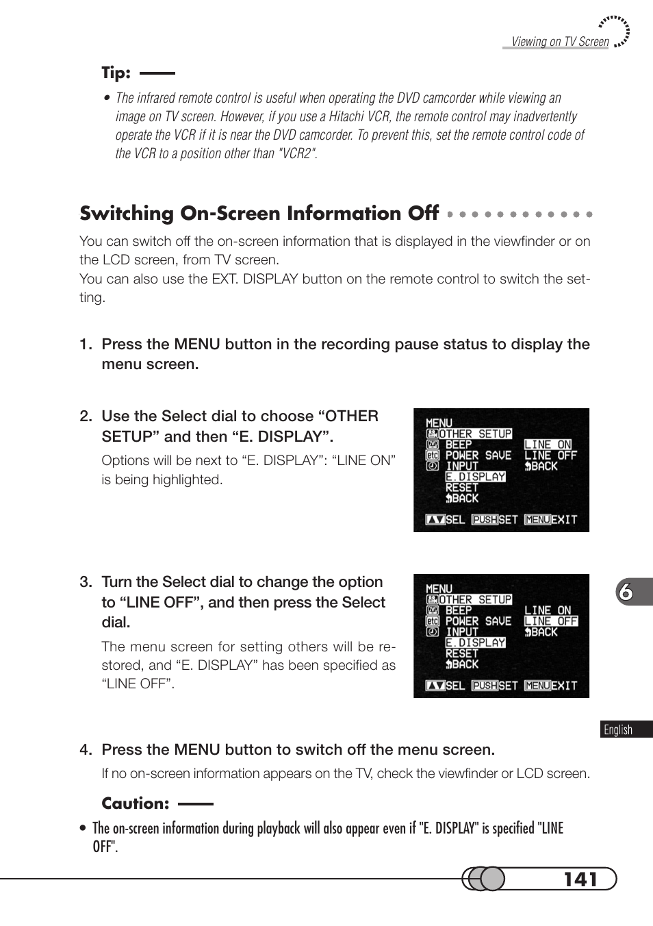 Switching on-screen information off | Hitachi DZMV100A User Manual | Page 141 / 170