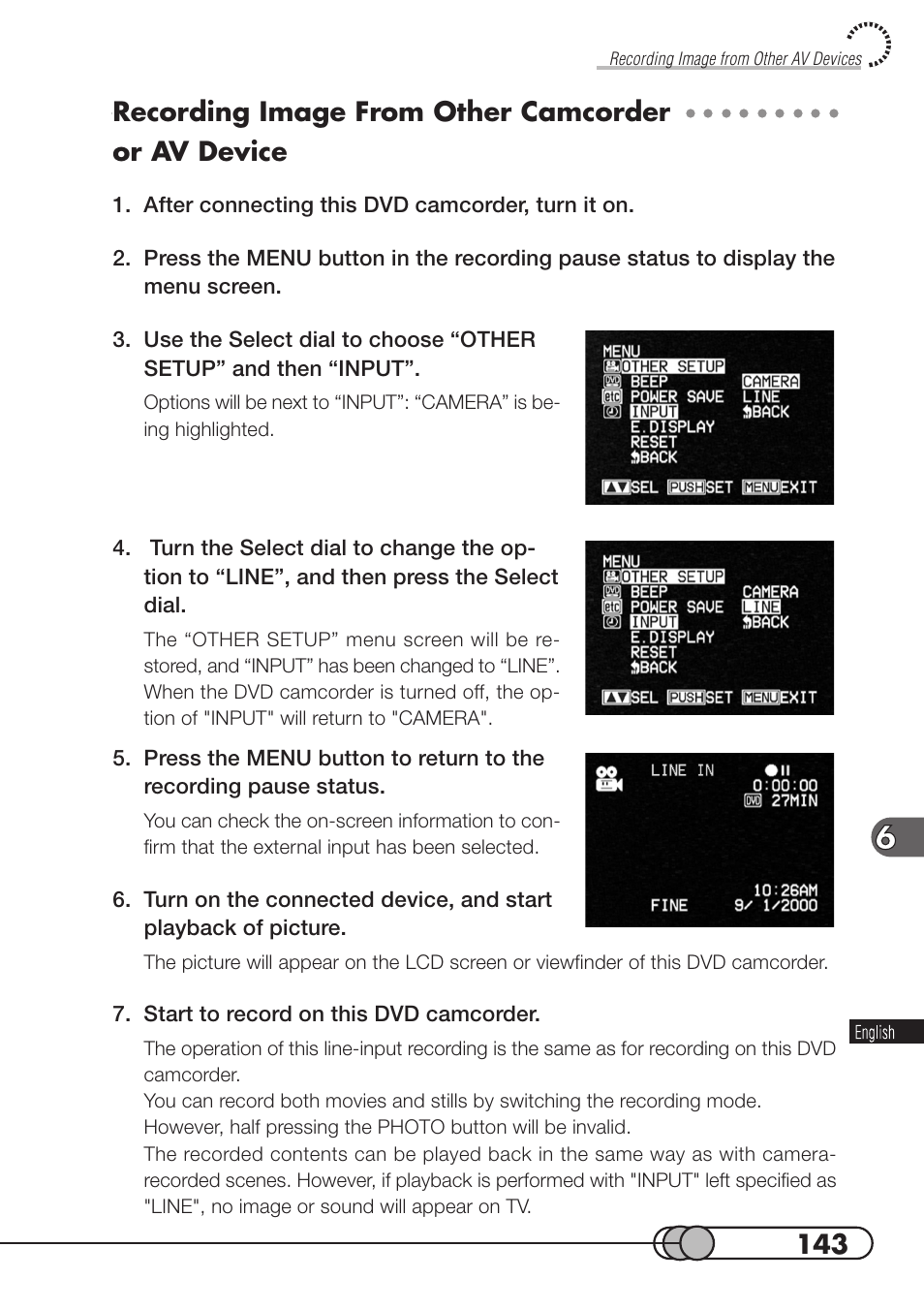 Recording image from other camcorder or av device | Hitachi DZMV100A User Manual | Page 143 / 170