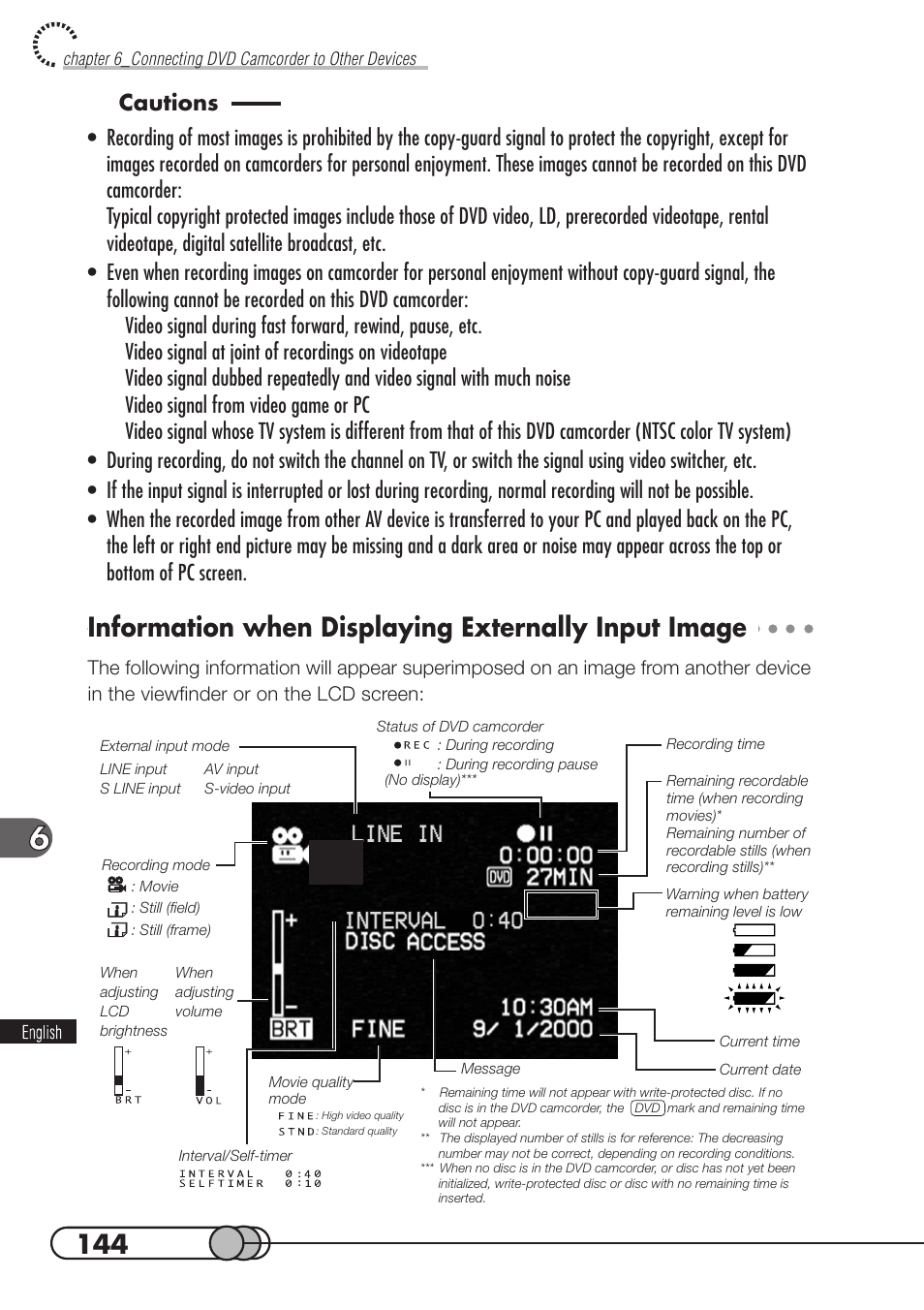 Information when displaying externally input image | Hitachi DZMV100A User Manual | Page 144 / 170