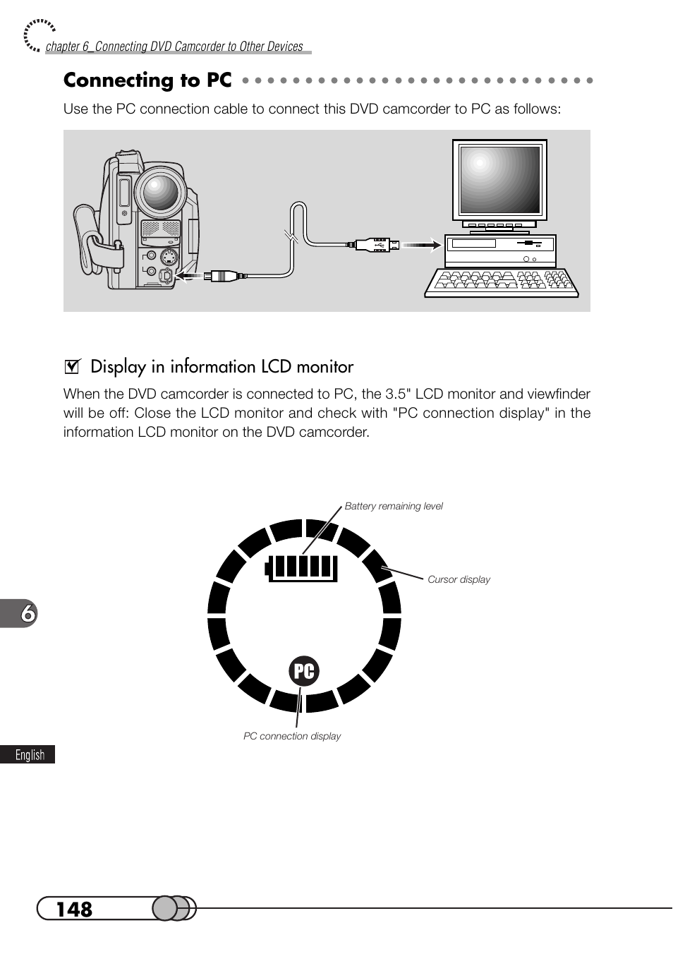 Connecting to pc, Display in information lcd monitor | Hitachi DZMV100A User Manual | Page 148 / 170