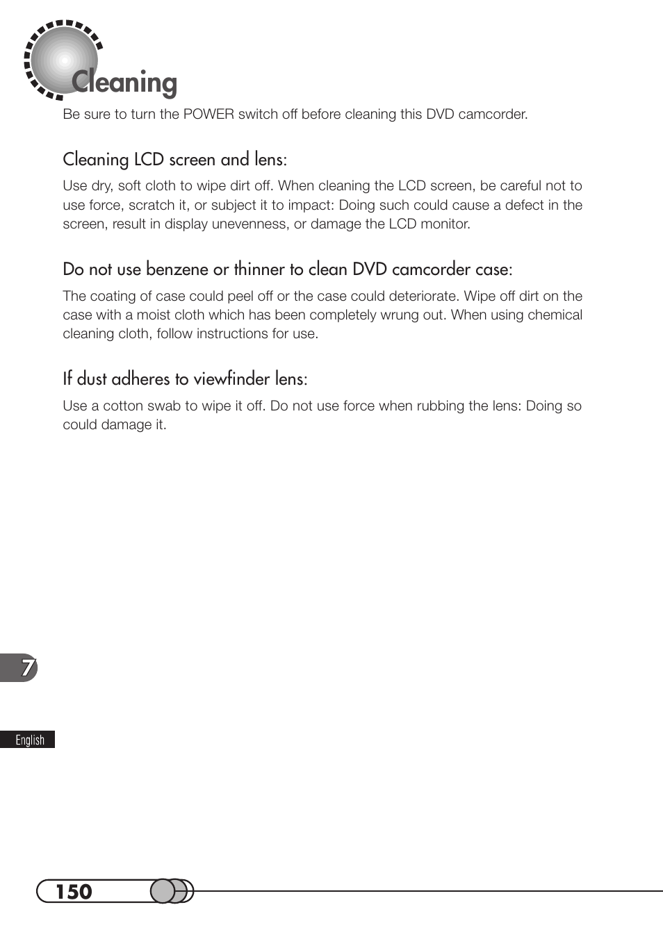 Cleaning | Hitachi DZMV100A User Manual | Page 150 / 170