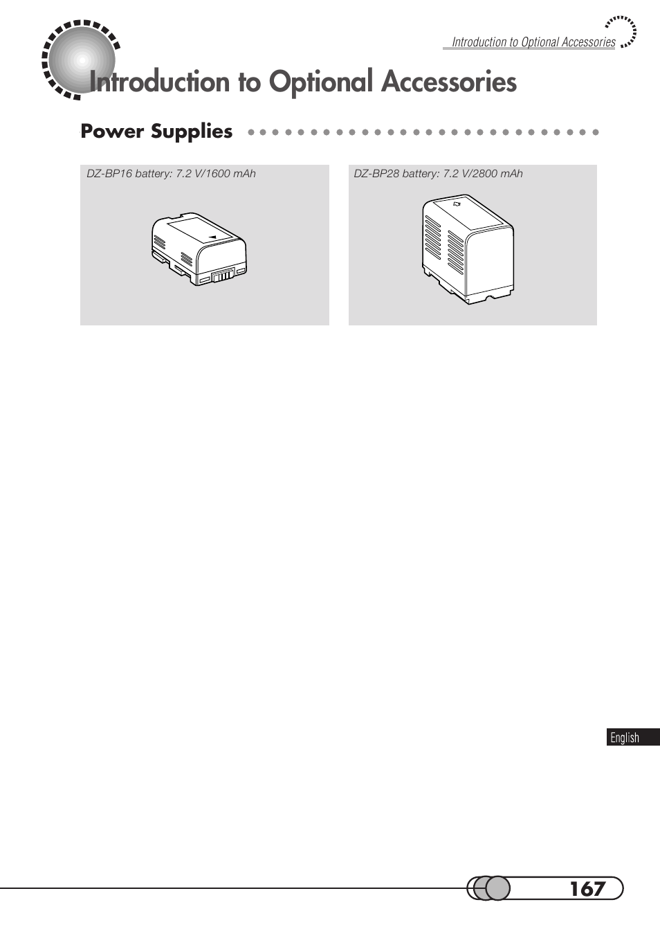 Introduction to optional accessories, Power supplies | Hitachi DZMV100A User Manual | Page 167 / 170