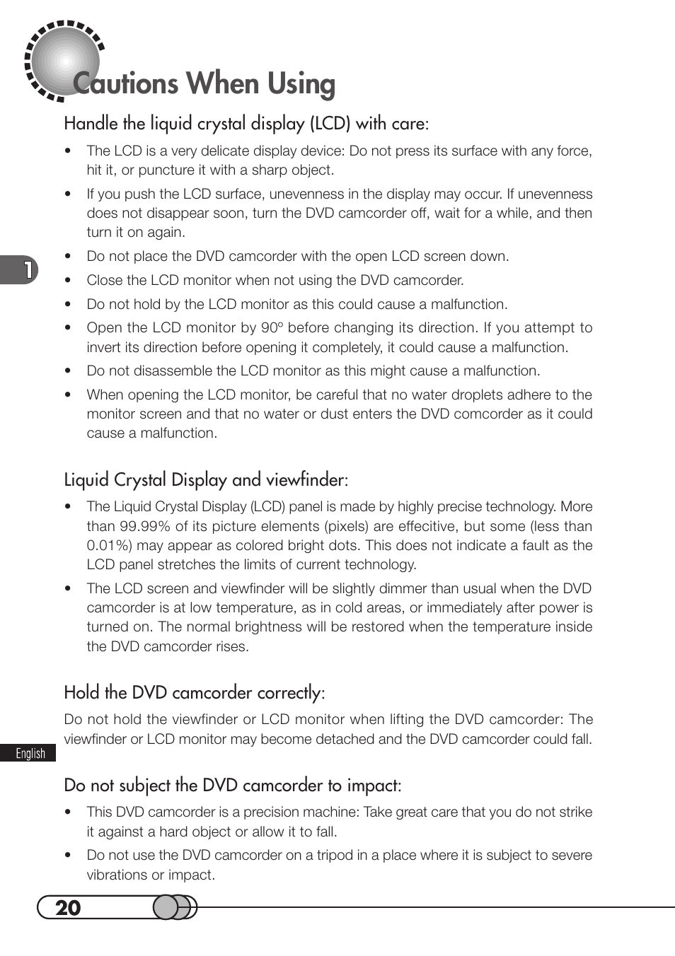 Cautions when using | Hitachi DZMV100A User Manual | Page 20 / 170