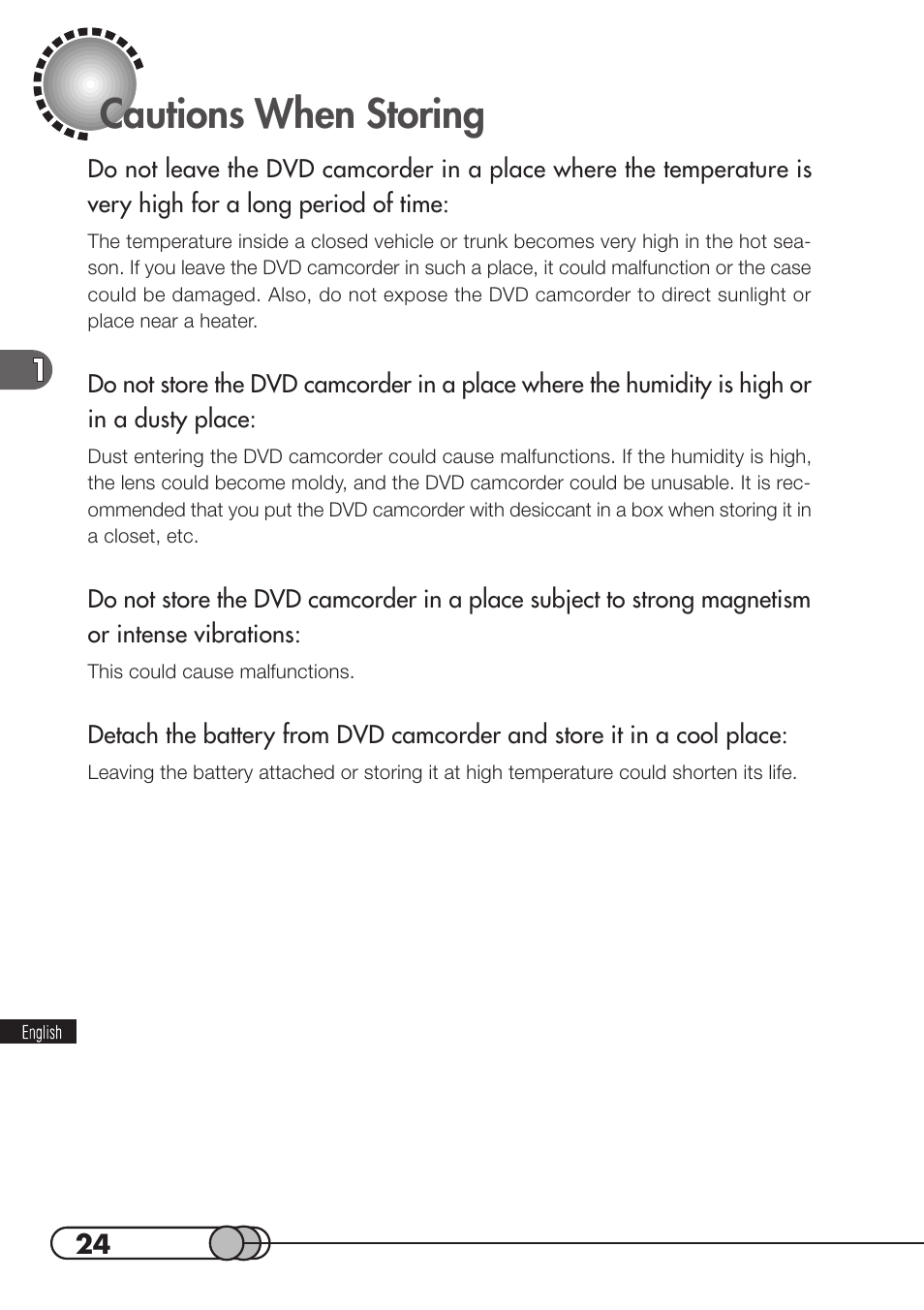 Cautions when storing | Hitachi DZMV100A User Manual | Page 24 / 170