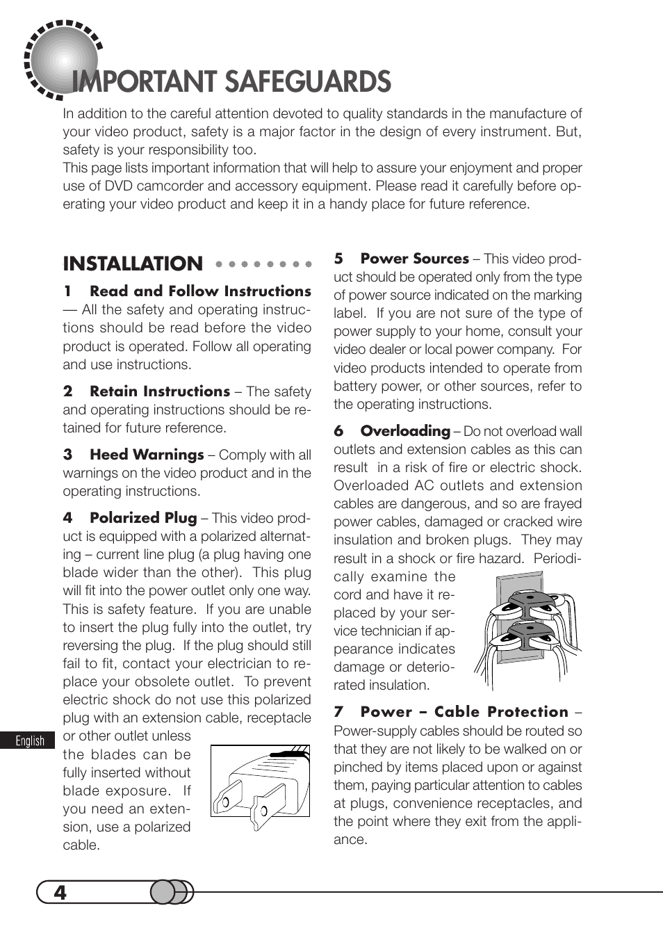 Important safeguards, Installation | Hitachi DZMV100A User Manual | Page 4 / 170