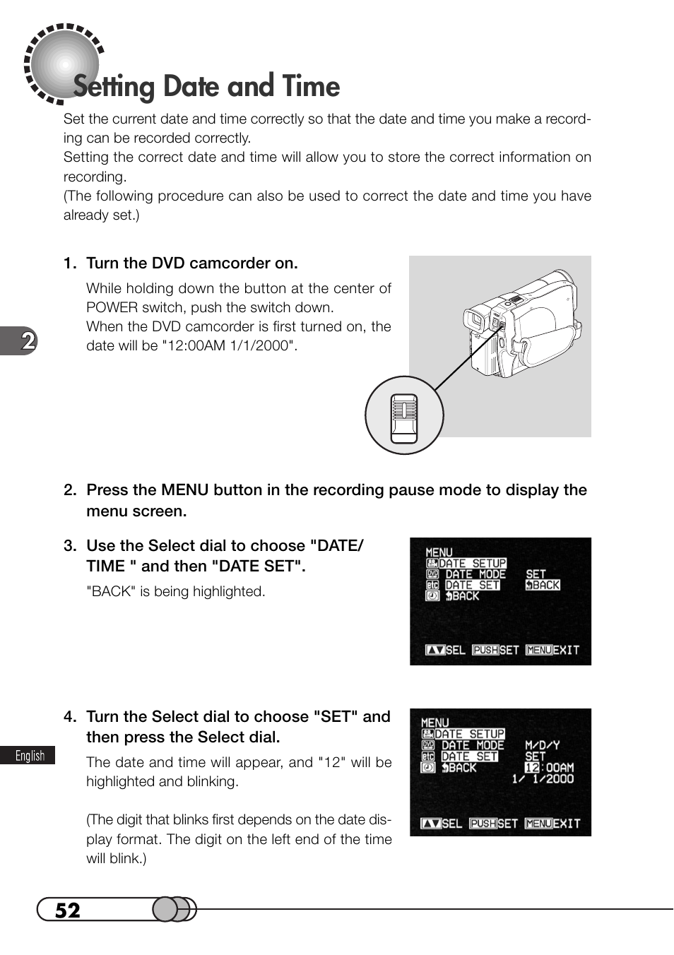 Setting date and time | Hitachi DZMV100A User Manual | Page 52 / 170