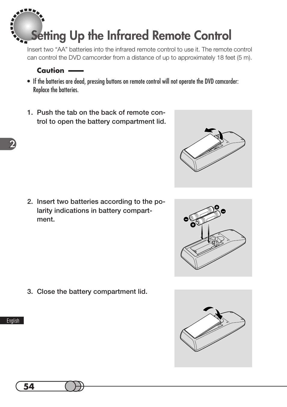 Setting up the infrared remote control | Hitachi DZMV100A User Manual | Page 54 / 170