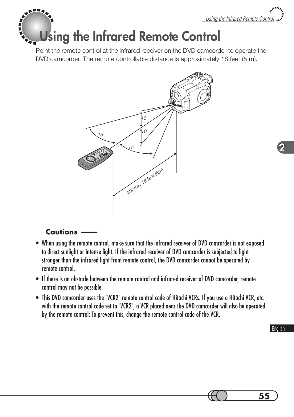 Using the infrared remote control | Hitachi DZMV100A User Manual | Page 55 / 170