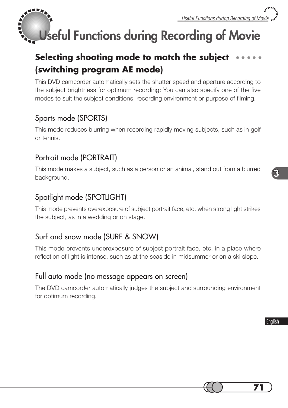 Useful functions during recording of movie | Hitachi DZMV100A User Manual | Page 71 / 170