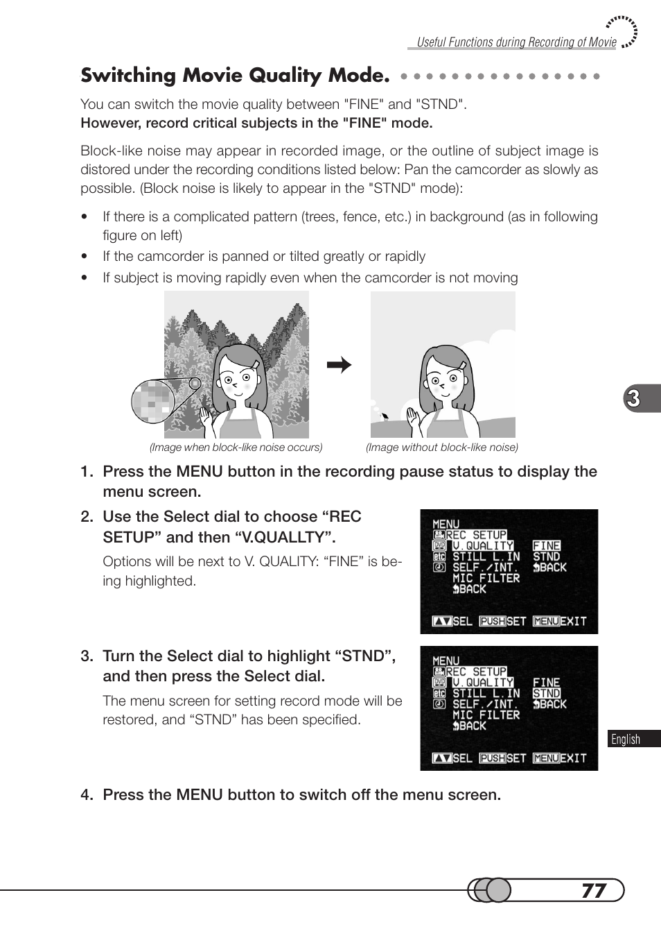 Switching movie quality mode | Hitachi DZMV100A User Manual | Page 77 / 170