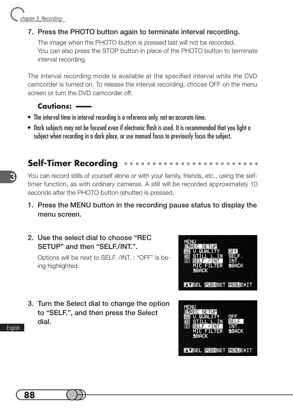 Self-timer recording | Hitachi DZMV100A User Manual | Page 88 / 170