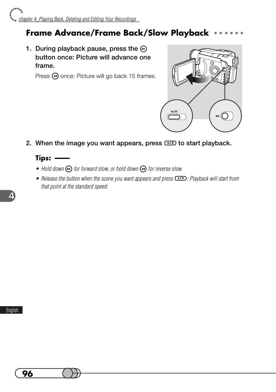 Frame advance/frame back/slow playback | Hitachi DZMV100A User Manual | Page 96 / 170