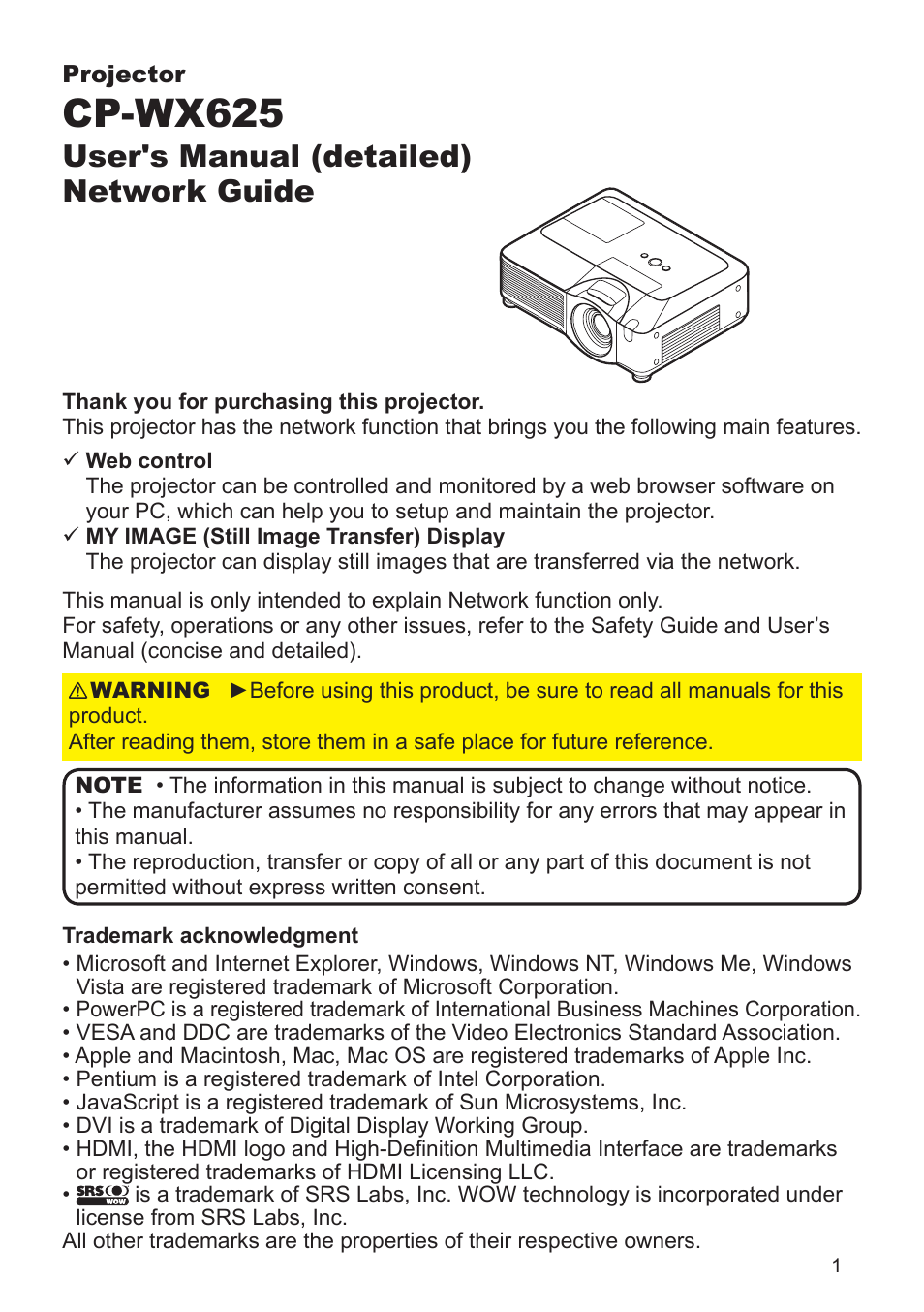 Hitachi CP-WX625 User Manual | 44 pages