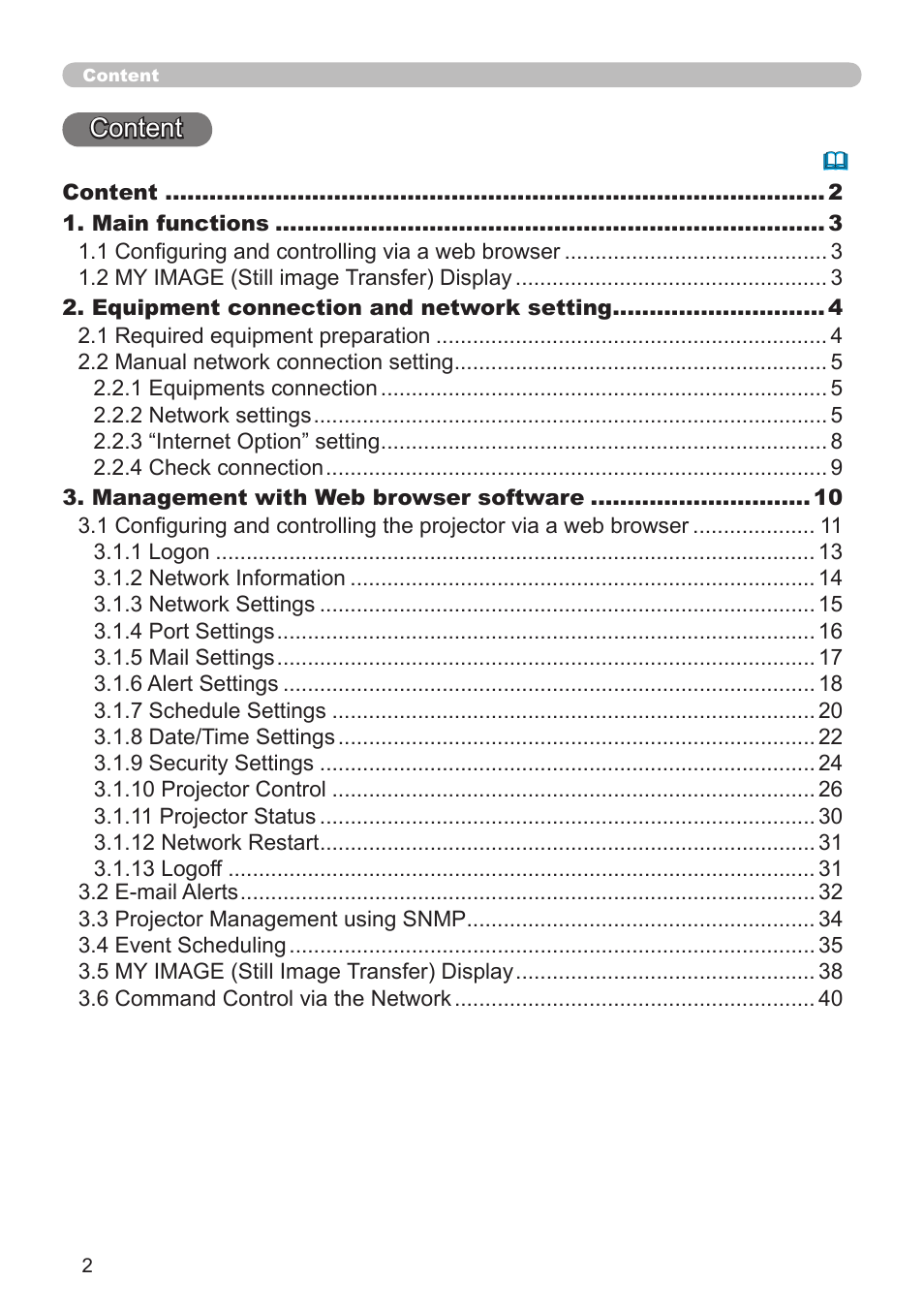 Content | Hitachi CP-WX625 User Manual | Page 2 / 44