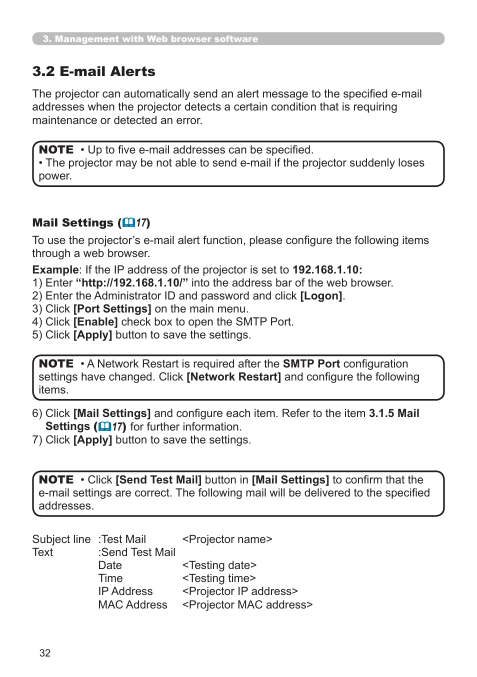 2 e-mail alerts | Hitachi CP-WX625 User Manual | Page 32 / 44