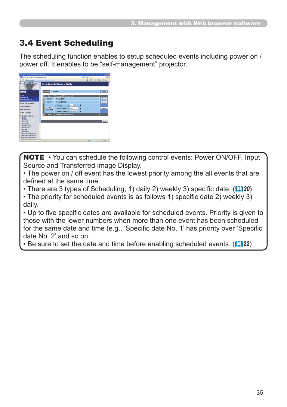 4 event scheduling | Hitachi CP-WX625 User Manual | Page 35 / 44