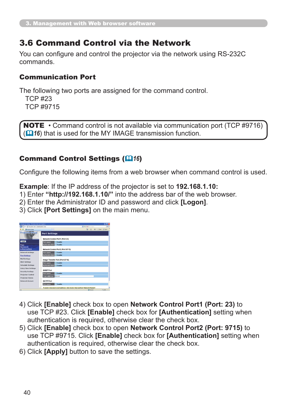 6 command control via the network | Hitachi CP-WX625 User Manual | Page 40 / 44