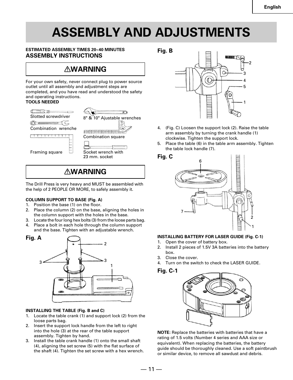 Assembly and adjustments, Warning | Hitachi B 16RM User Manual | Page 11 / 64