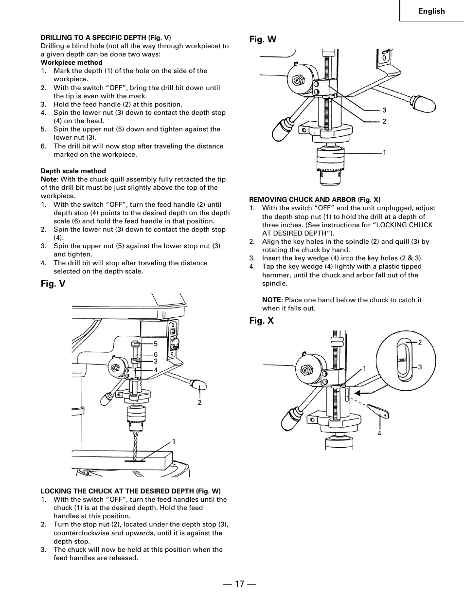 Fig. v, Fig. w, Fig. x | Hitachi B 16RM User Manual | Page 17 / 64