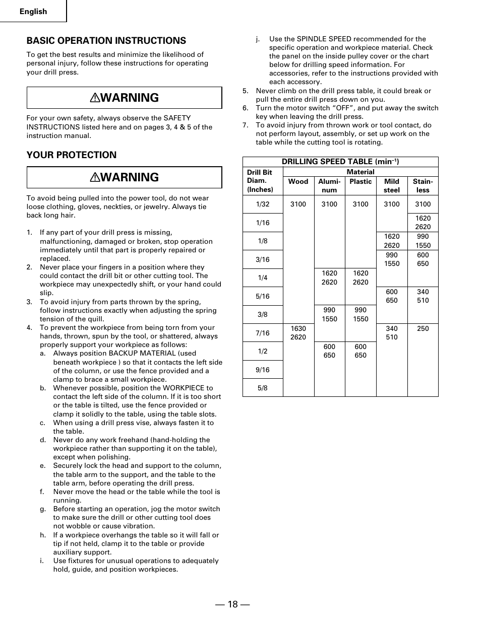 Warning, Basic operation instructions, Your protection | Hitachi B 16RM User Manual | Page 18 / 64